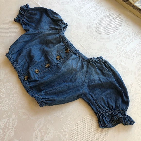 Knit Works Denim Off The Shoulder Cropped Top Girls Size S (7-8) Short Sleeves - Picture 14 of 16